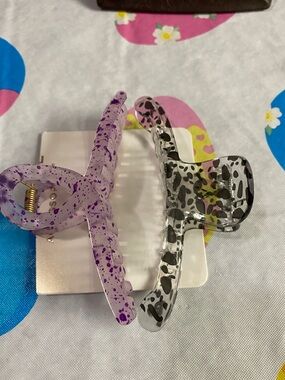 Purple & Black Speckled Hair Claw Clips - Set of 2